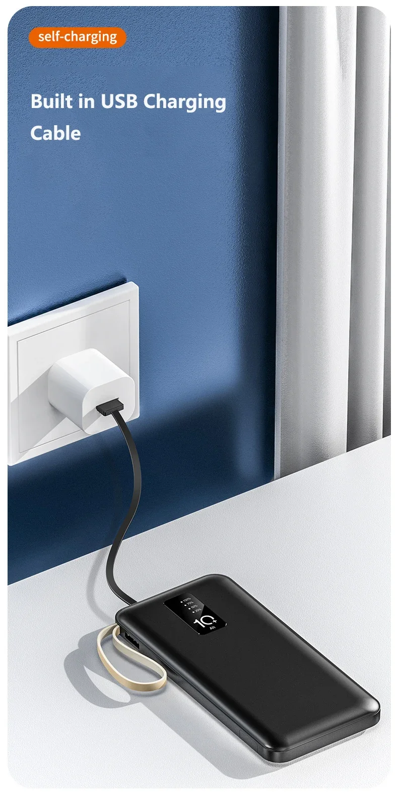 Portable Power Bank With Built-in Cable For Smartphones Fast Charge_voghion.com