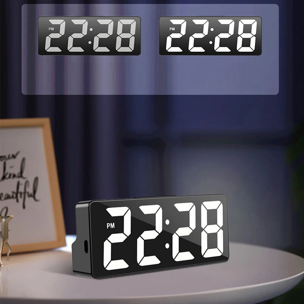 LED Mirror Digital Alarm Clock 12/24 Hours Adjustable Dimming Brightness Colorful Large Screen Desk Clocks Bedroom Decoration