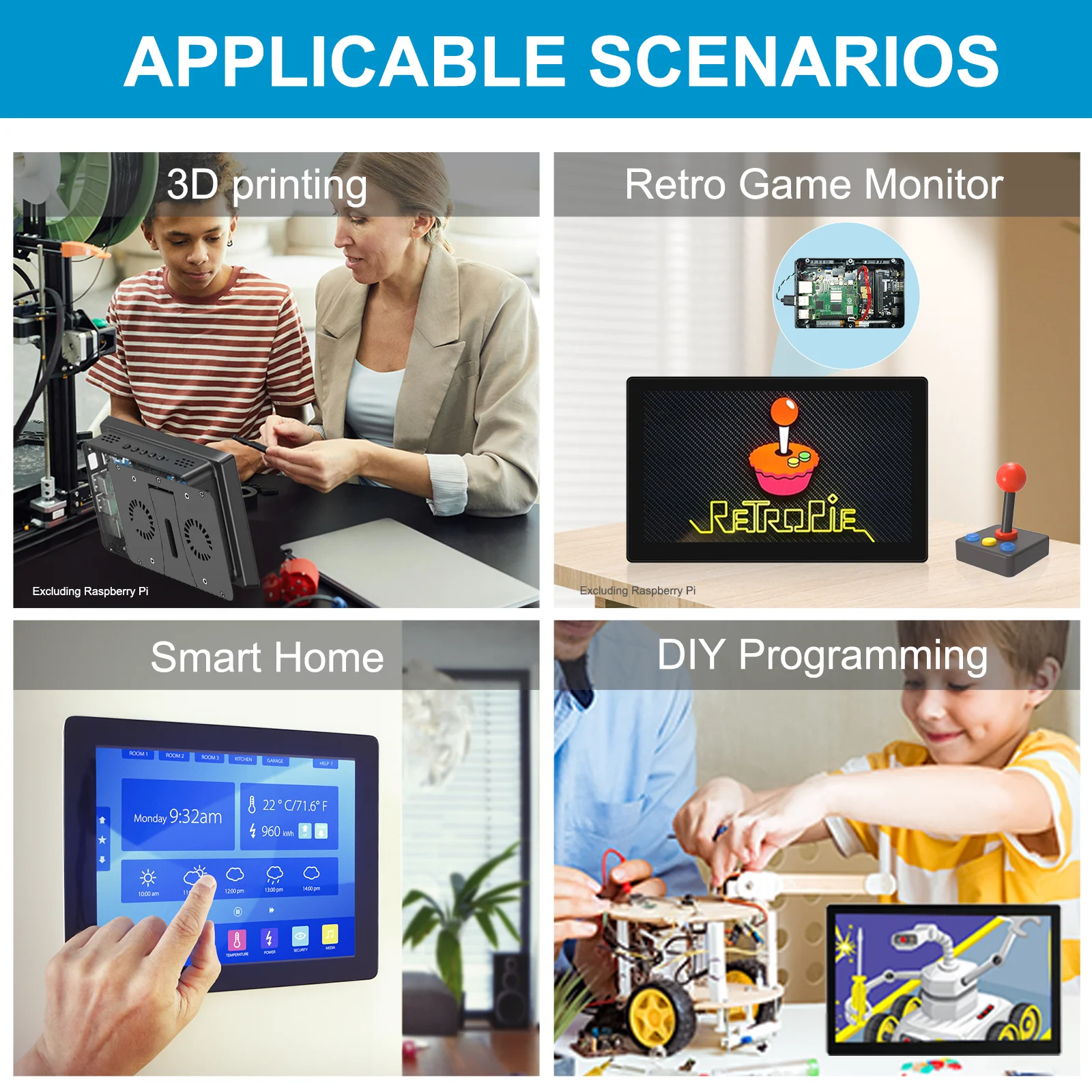 شاشة HOWENS المحمولة 7 بوصة تعمل باللمس LCD Raspbe...