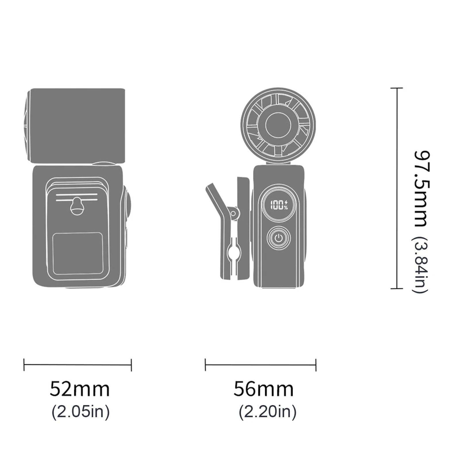 LED 디스플레이가 있는 USB 충전식 개인용 팬, 여행, 야외 캠핑, 해변, 메이크업을 위한 4단 속도 조절 가능 개인용 냉각 팬