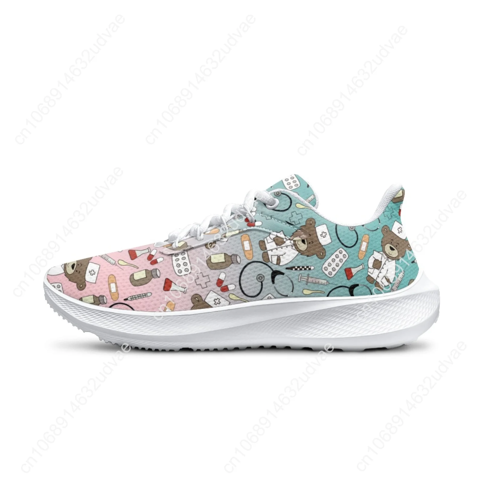 Hot Selling Cute Medical Bear Print Running Shoes Women Cute Gradient Nursing Footwear Females Gym Sneakers Zapatos
