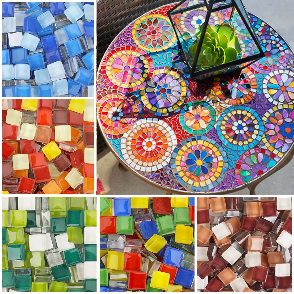 100g mixed Mosaic Pieces Assorted Color Square Glitter Glass Mosaic