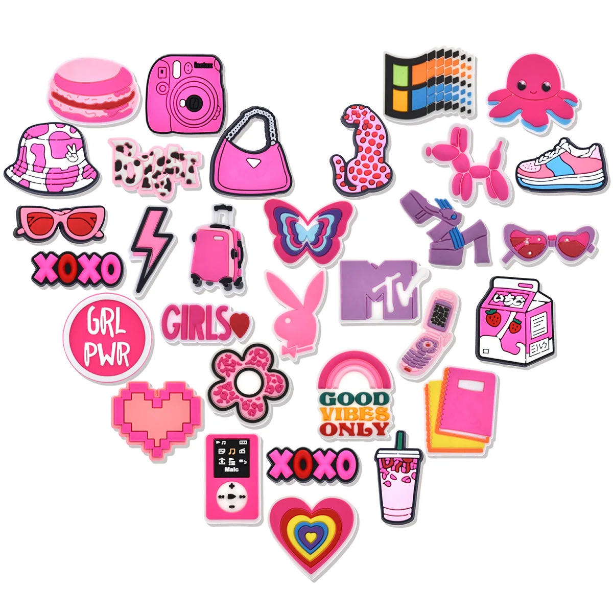 

Lovely pink Butterfly Girl Shoe buckles Charms bag bra glass hat camera books for Clogs Sandals Decoration Accessories for woman