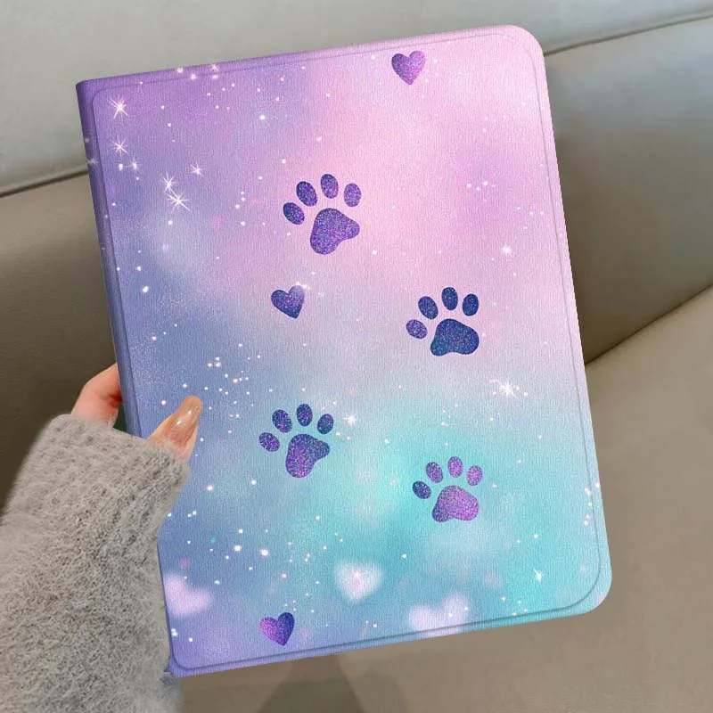 Cartoon Glitter Paw Prints Soft Tablet Case with Pen Tray