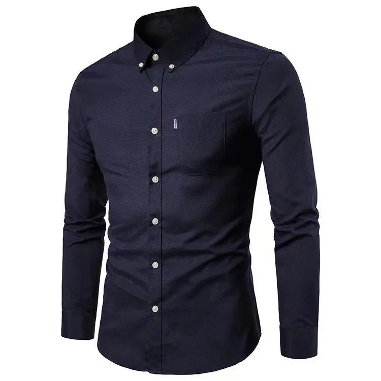 

New casual long-sleeved shirt men's shirtno-iron slim solid color young and middle-aged men's camisa masculinaclothing