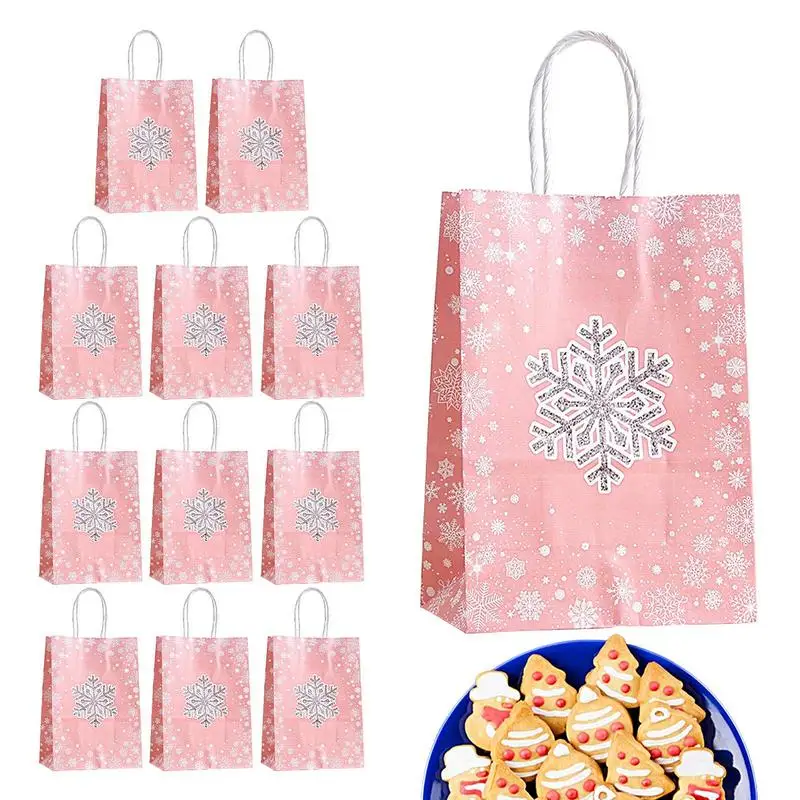 

Christmas Bags for Gifts Snowflake Pattern Kraft Paper Shopping Bags Cartoon Gift Wrapping Bags 12pcs Christmas Party Supplies