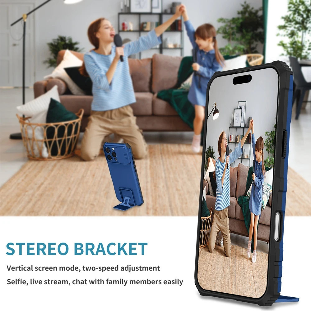 Slide Camera Protection Armor Phone Case - Durable Hard Cover with Plastic Holder