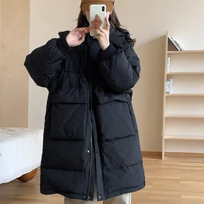 2023 New Women Down Jacket Winter Coat Female Mid Length Version Parkas Loose Thick Warm Outwear Hooded Leisure Time Overcoat