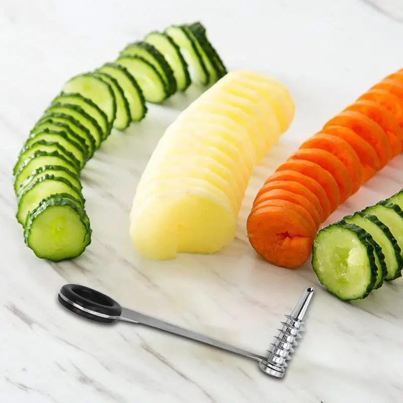 Spiral Slicer Blade Cucumber Carrot Potato Vegetable Spiral Knife Kitchen Tool stainless steel curler Handheld kitchen accessory 3