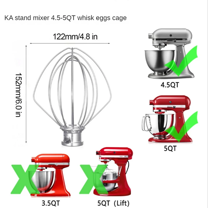 Mixer Stainless Steel Bowl Eggbeater For Kitchenaid 4.5-5Quart Tilt Head Stand Mixer Dishwasher Safe