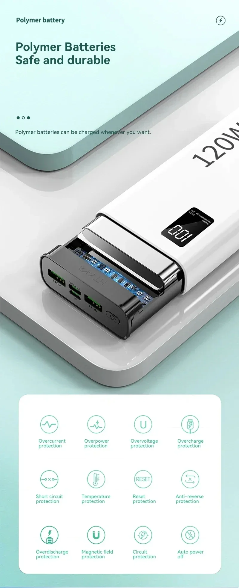 120W Power Bank 50000mAh High Capacity Fast Charging Powerbank Portable Battery Charger For iPhone Samsung Huawei Hot