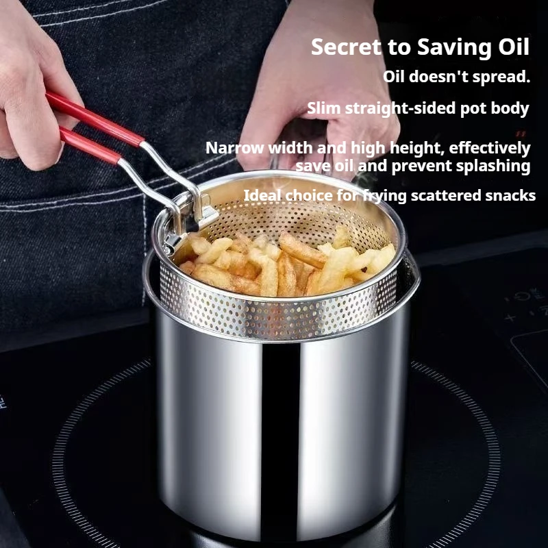 Stainless steel multi-functional frying pan small household oil pan suitable for induction cookers mini size and oil-saving