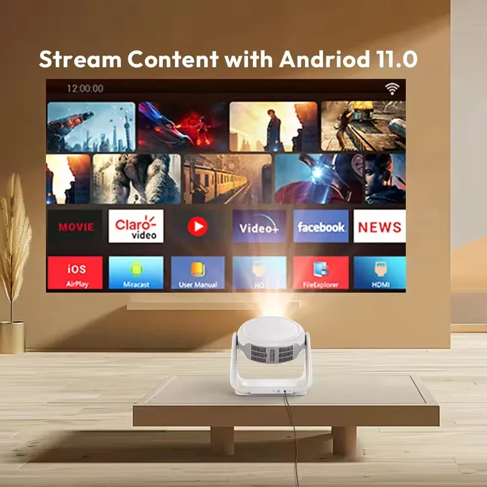 카이아쿠아 K1 스마트 프로젝터 안드로이드11.0 와이파이 6BT5.0 쿼드코어 1GB 8GB 230ANSI 4K HD 자동 초점 키스톤 홈시네마 프로젝터