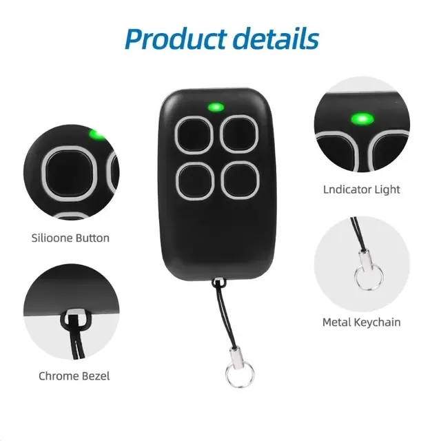 Garage Door RF Remote Control Duplicator 433MHz Code Grabber Clone Gate Key Fob Command Hand Transmiter 4 Buttons waterproof 6