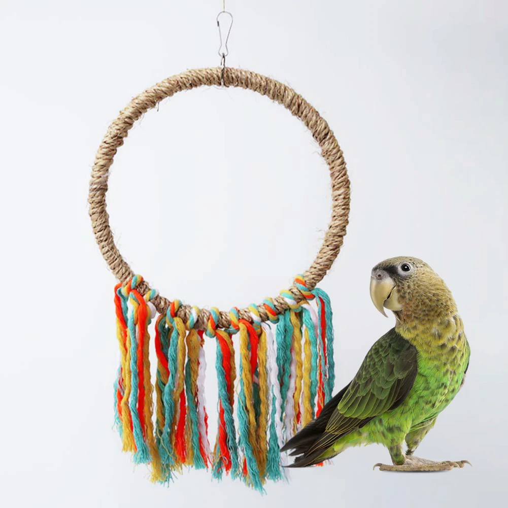 Parrot Cotton Rope Ring Toy – Hanging Swing, Chew & Climb Perch for Birds 4
