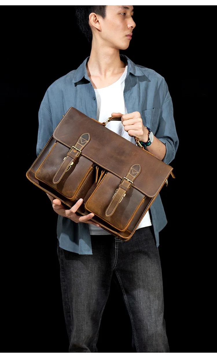 Distressed Brown Laptop Shoulder Bag Briefcase