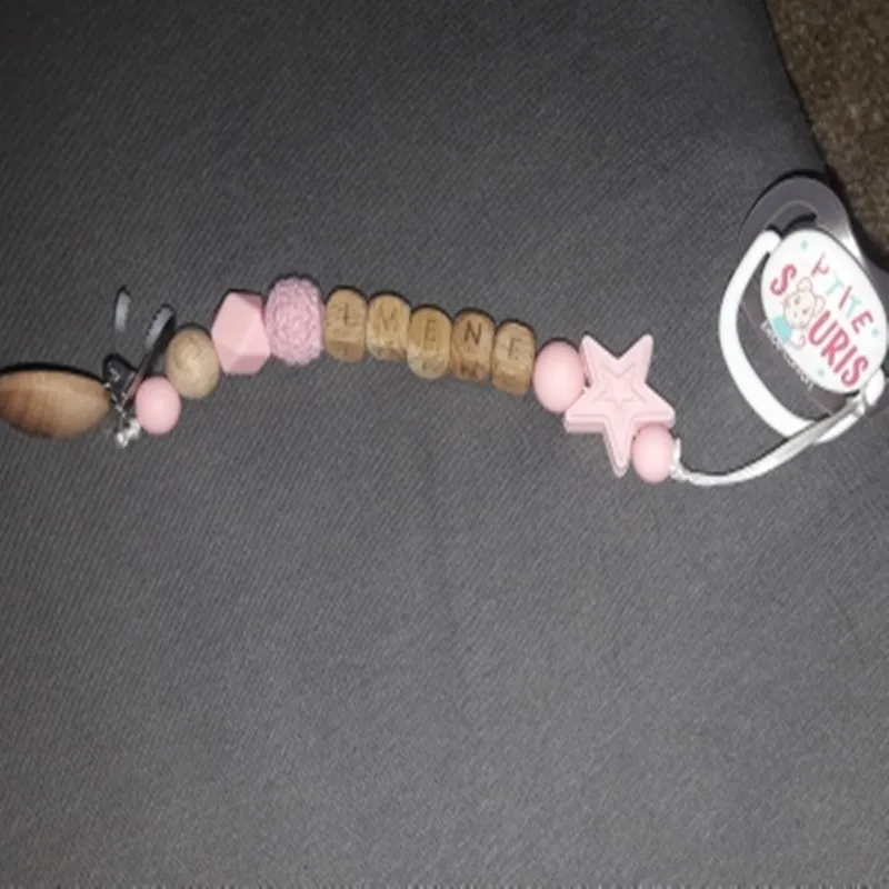 Personalized Name Beech Wood Baby Pacifier Clips Silicone Star Teether Soother Chain Infant Dummy Holder