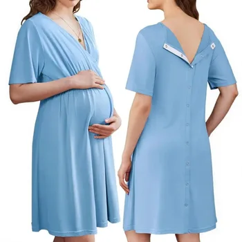Cross-border European and American Deep V Breastfeeding Loose Dress Summer Fashion Short-sleeve Breathable Maternity Wear