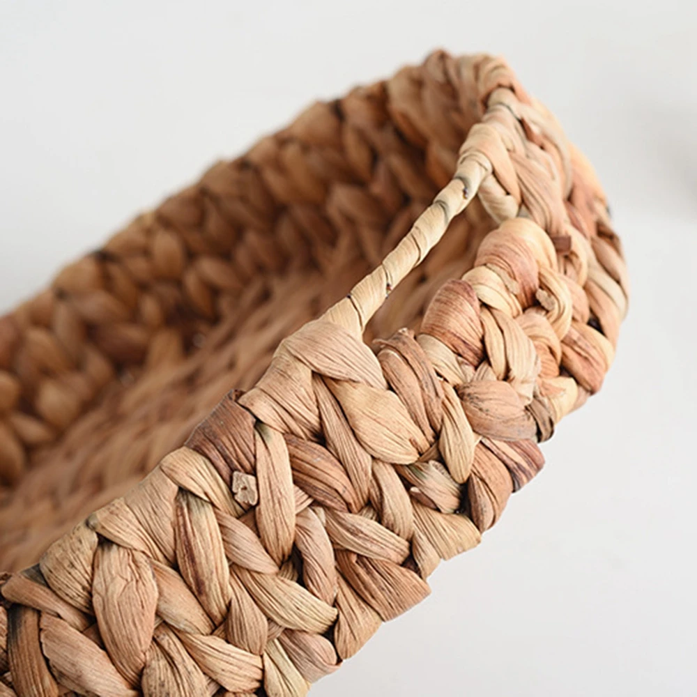 Rattan Wicker Basket Handwoven Fruit Tea Snack Bread Basket Cosmetic Round Storage Box Water Hyacinth Tray Jewelry Dish 5