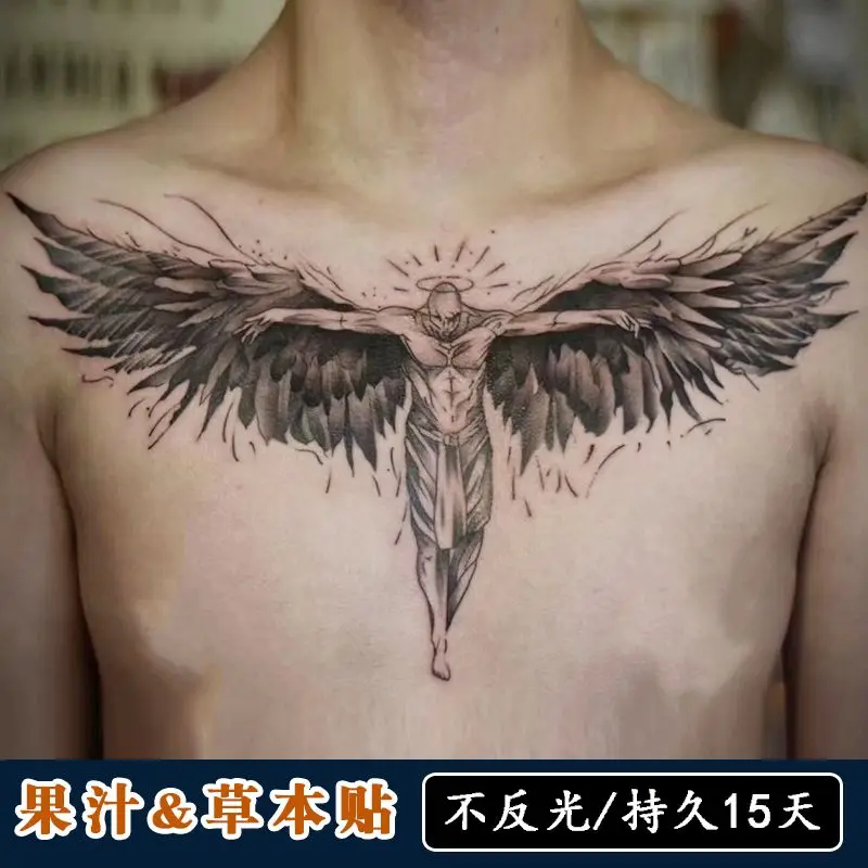 

2Pcs Lasting Herbal Juice Angel Fake Tattoos for Man Chest Arm Punk Temporary Tattoo Waterproof Festival Cute Art Wings Tatto