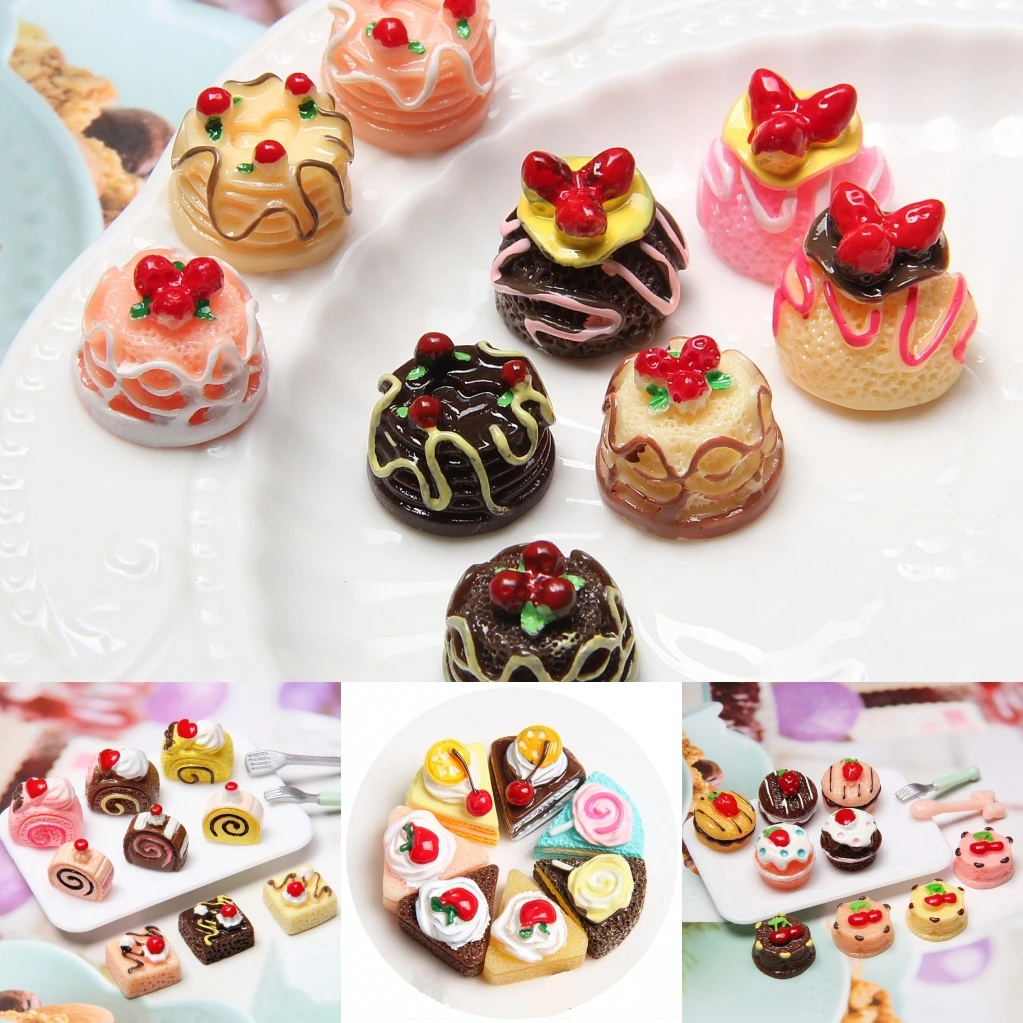 Kitchen Toys 10Pcs Artificial Fake Miniature Bakery Cake Bread Food Fruit DollHouse Kitchen Toy Craft DIY