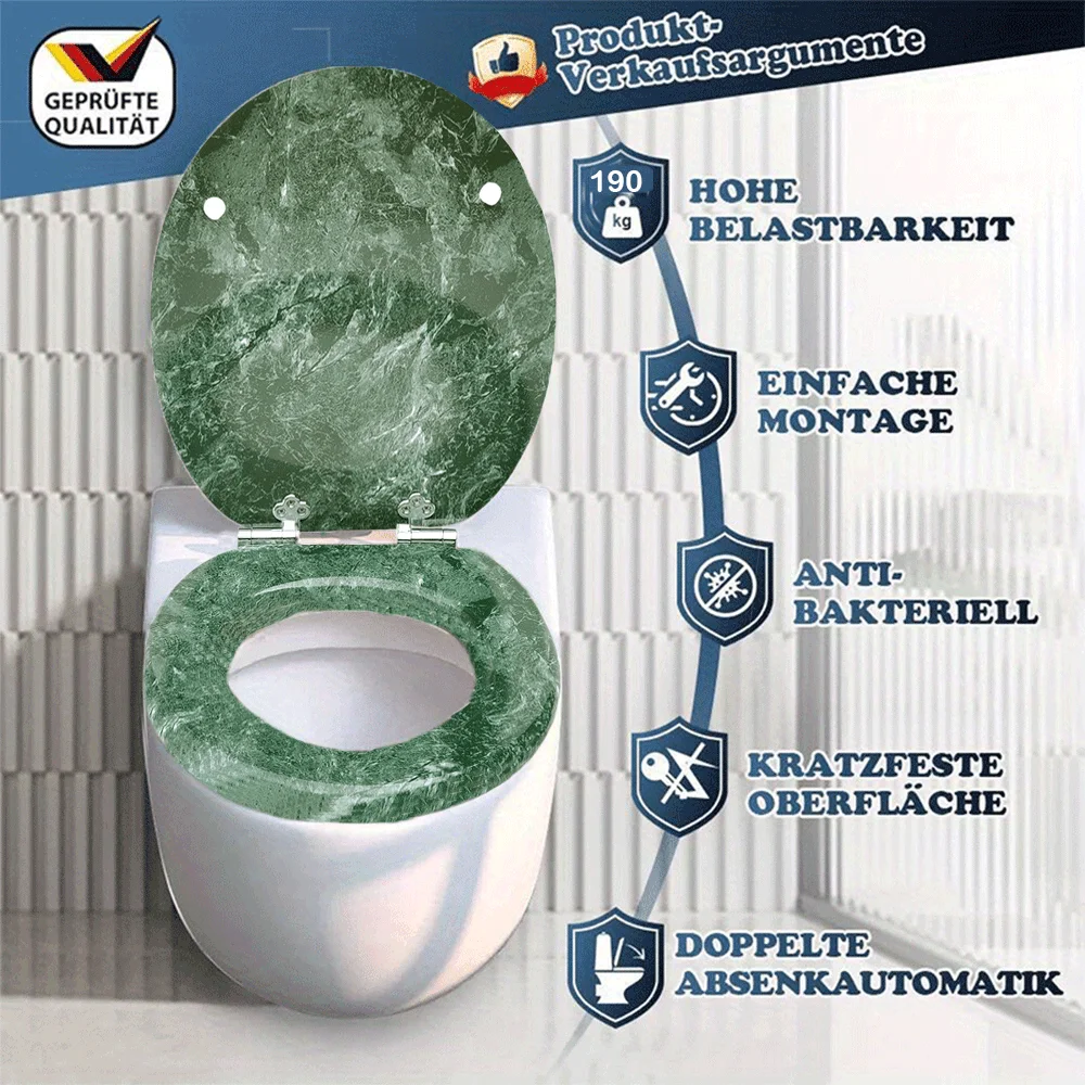 SAINOS Toilettensitzbezug O-Typ Marmormuster Soft-Close Antibakteriell Feuchtigkeitsbeständig Große Tragfähigkeit 180 kg – Detail 5
