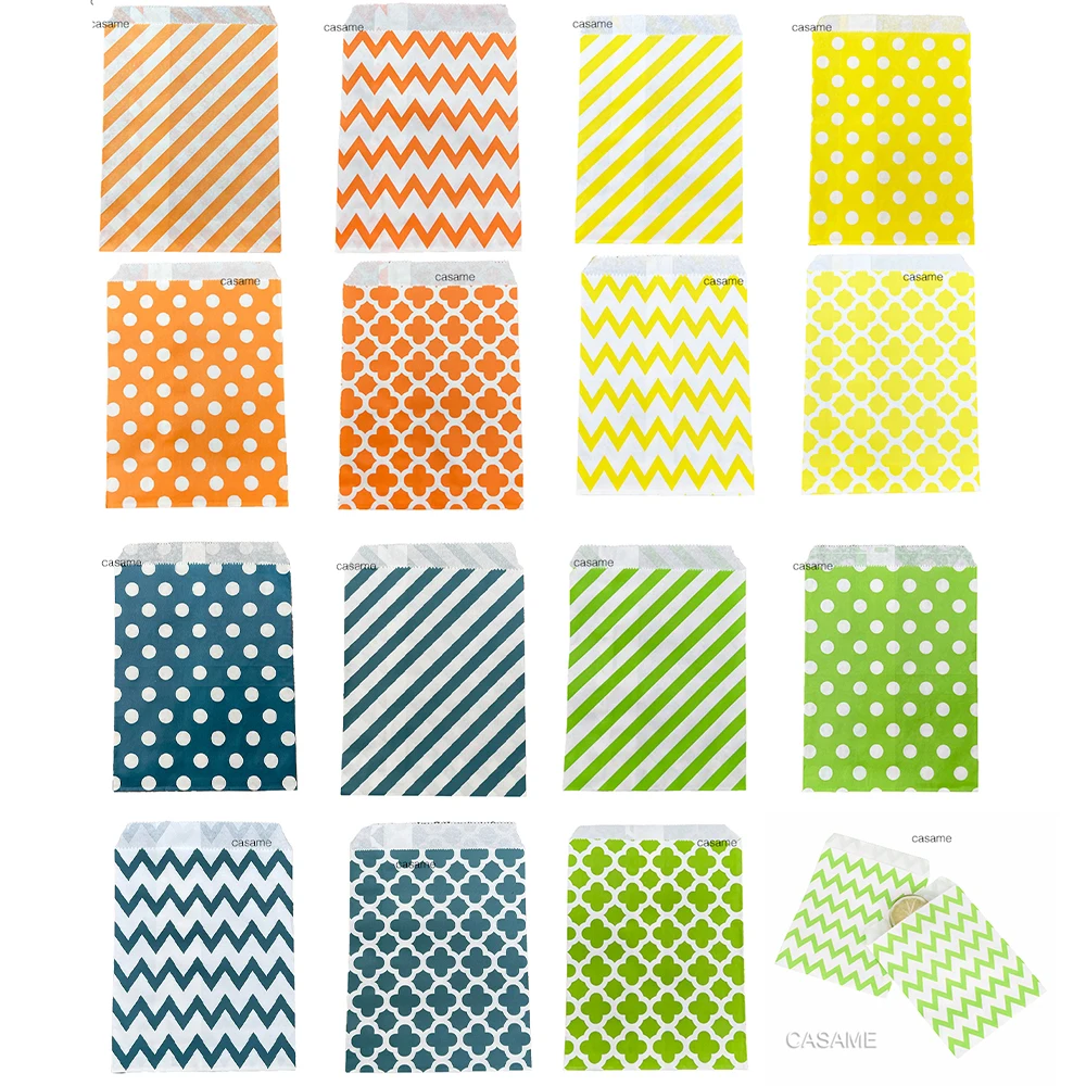 50 stücke 5x7 Zoll Papiertüte vier blättriges Kleeblatt Tupfen gewellte Kraft papiertüte gemischte Kekse Süßigkeiten Geschenk verpackungs tasche für Weihnachten