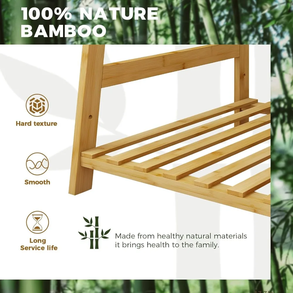 Bamworld Hanging Plant Stand Indoor, Bamboo Large Plant Shelf for Multiple Plants, Tall Ladder Coat Flower Rack for Window