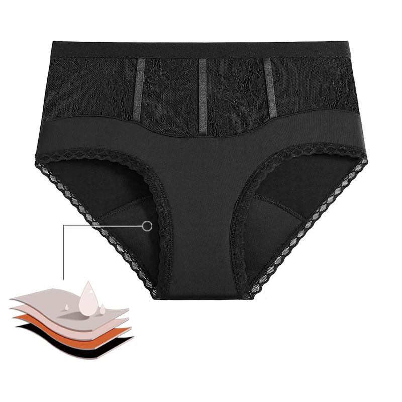 4Layers Leakproof Menstrual Period Panties Fast Absorbent Underwear Sexy Lace Women Menstrual Briefs Breathable Pants SizeXS-XXL 6