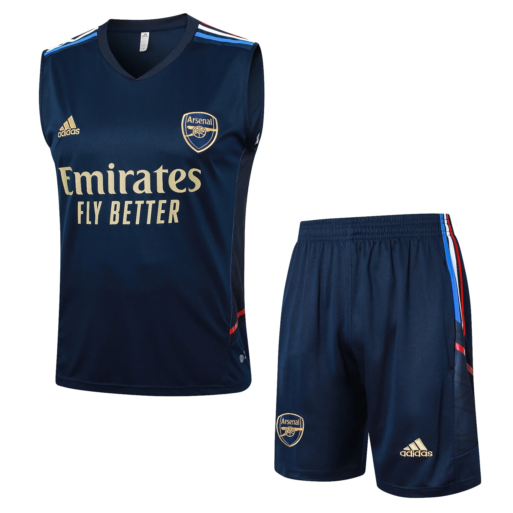 Adidas Football Shoes Sleeveless Jersey Set Men Solid-colored V-neck Soft-touch Graphic-Printed Jersey Set Blackish Blue