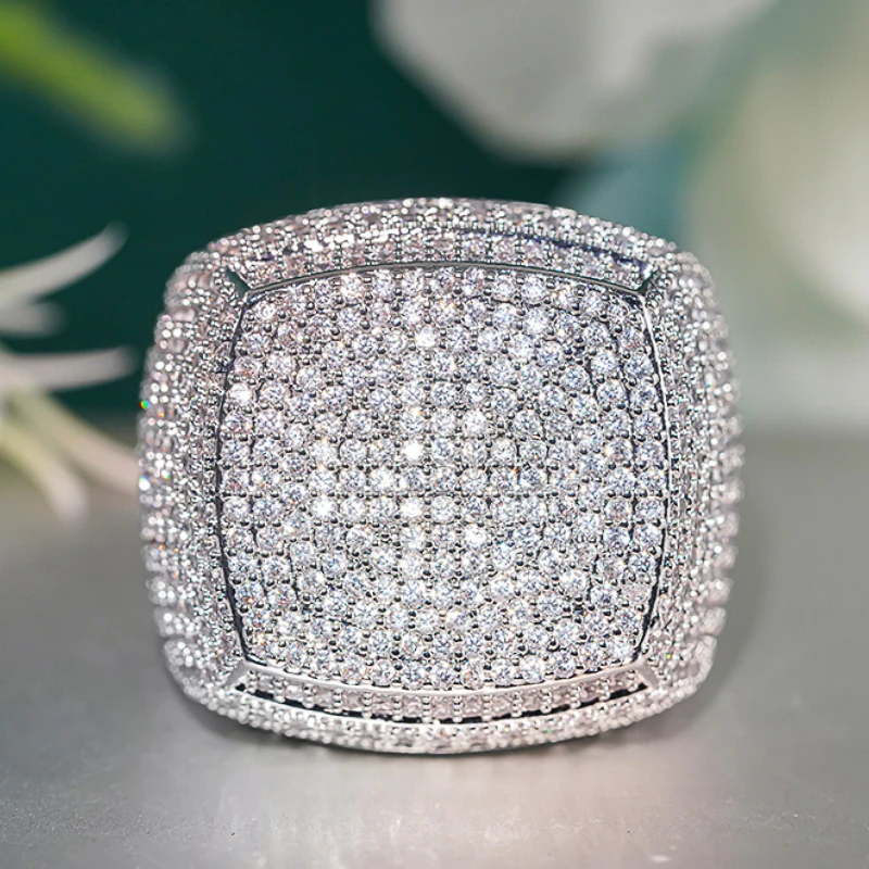 Huitan Funkelnder voller Bling Iced Out Fingerring für Damen, Luxus-Antragszubehör, Micro Pave Zirkonia-Schmuck für Party – Detail 3