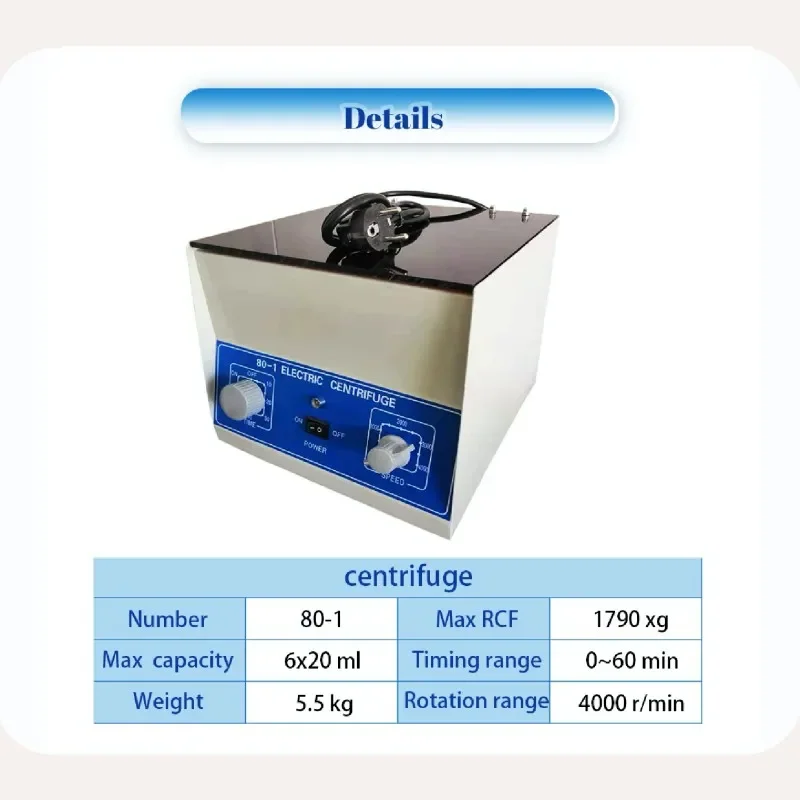 80-1 Low Speed Tabletop Blood PRP PRF Centrifuge Machine for Laboratory Clinical Medical Centrifuga 4000rpm with 6x20ml Rotor
