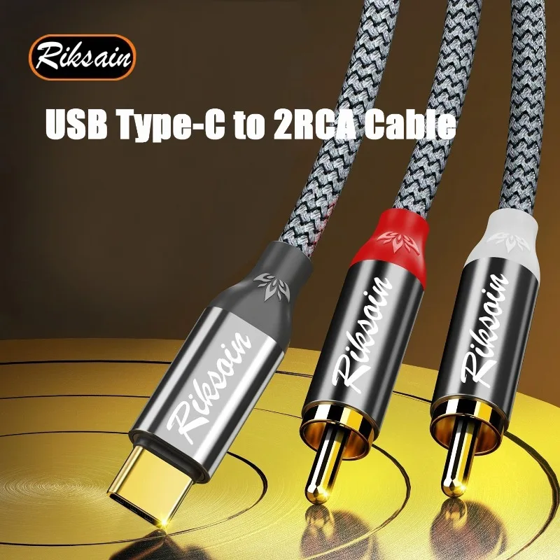 Premium USB-C to 2RCA Audio Adapter with Gold-Plated Connectors for Enhanced Sound Quality