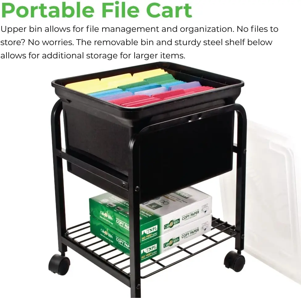 Hanging File Cart with Clear Lid, Rolling Storage Organizer for Letter/Legal Files - Black, 1 Count