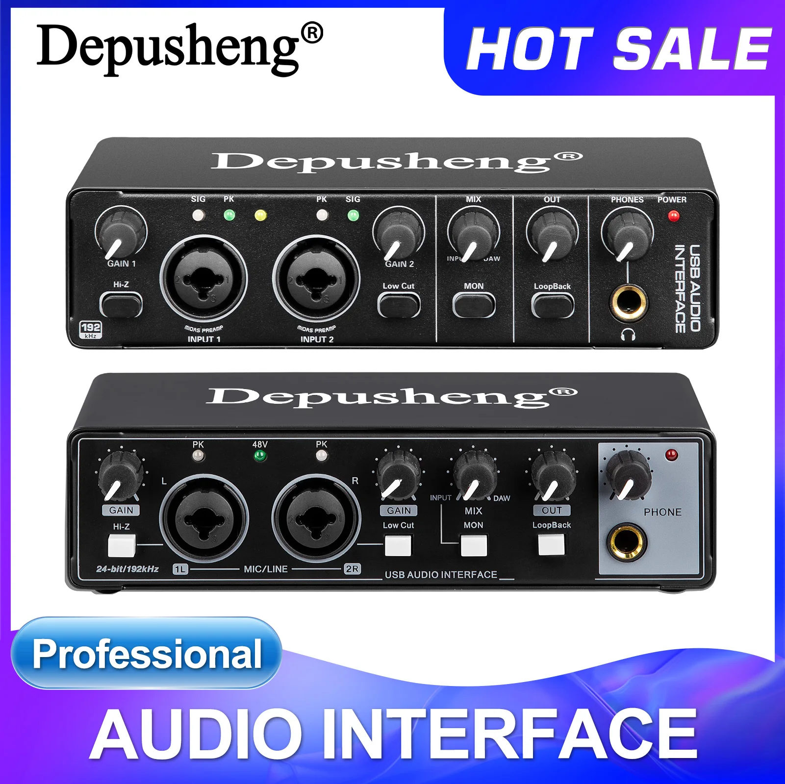 Audio Interface Depusheng MD22 USB 3.0 Sound Card with Monitoring