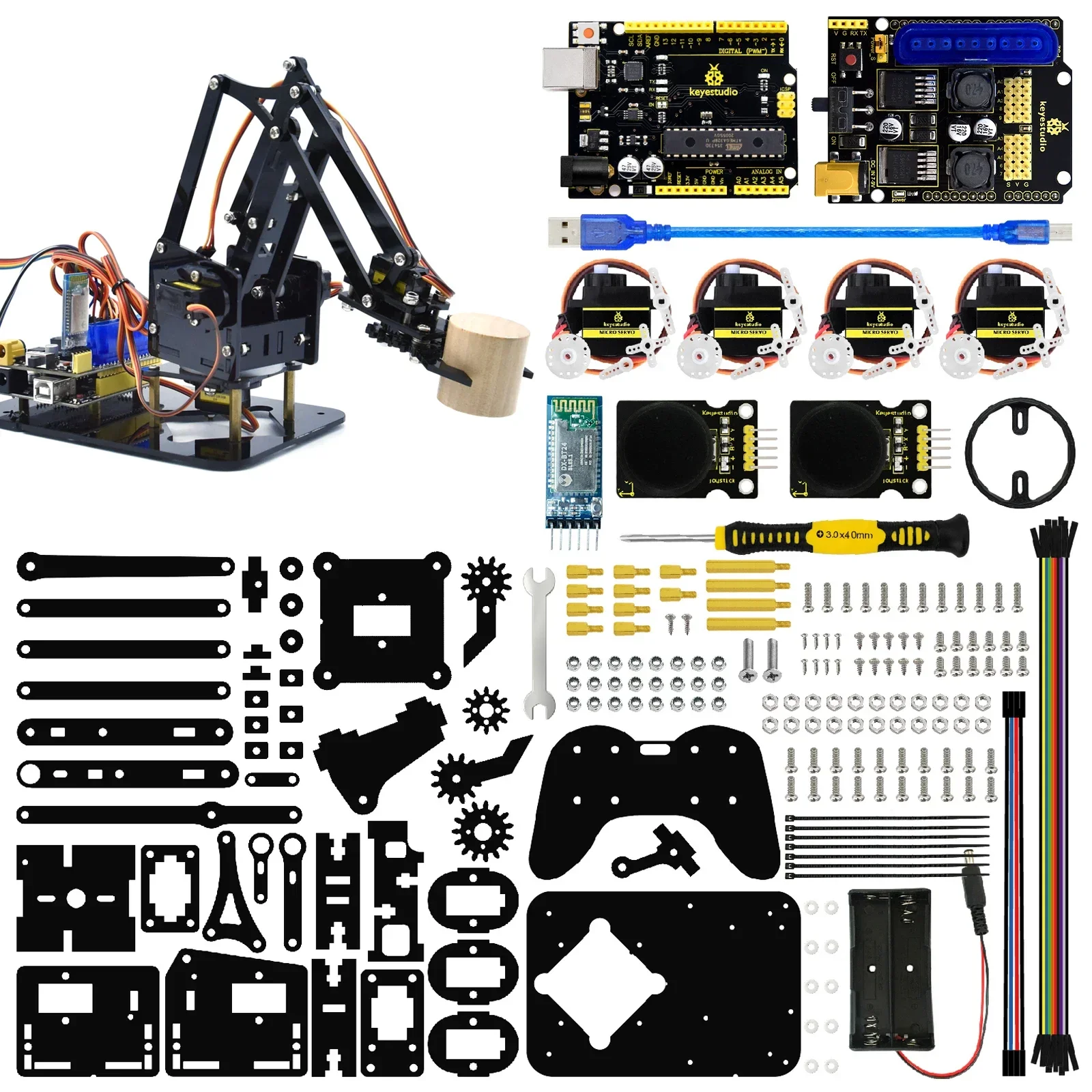 Keyestudio 4DOF Roboterarm-Kit mit mechanischer PS2-Klaue für Arduino STEM-Programmierung DIY Robotics Project
