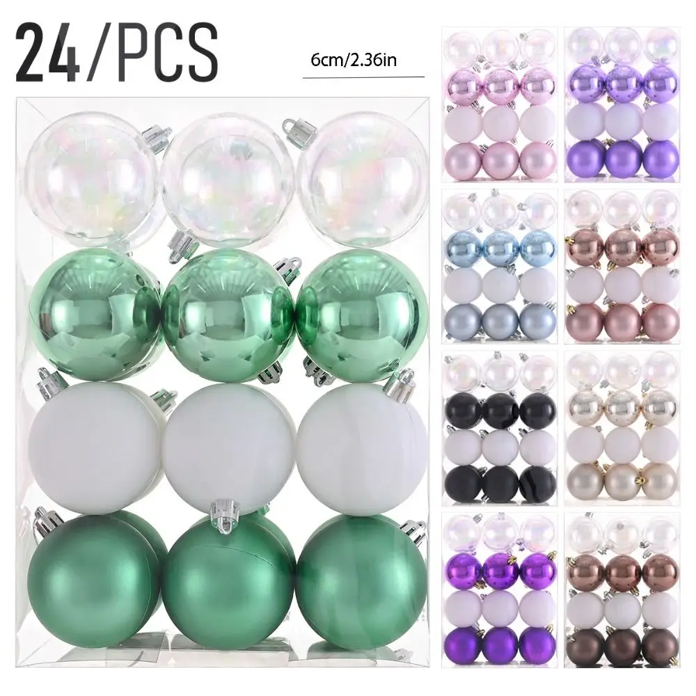 24pcs 6CM Christmas Balls Plastic Waterproof Christmas Spheres Pendant Electroplated Shatterproof Xmas Tree Bauble Ball Wedding
