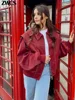 Wine Red Zipper Leather Jacket Women Casual Long Sleeve Lapel Cropped Coat 2024 Autumn New Lady Vintage Fashion Tops Outerwear 4