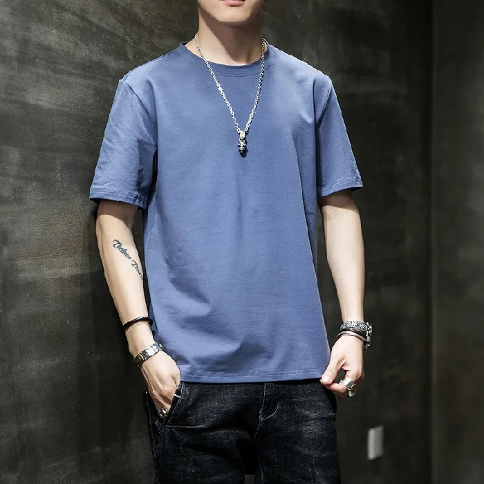 

summer short sleeved t-shirt men's fashion brand solid color bottomed shirt round neck T-shirt upper clothes lovers half sleeve