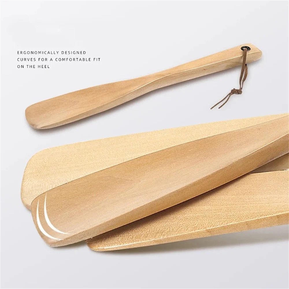 40cm Shoe Horn Flexible Handle Shoehorn Useful Shoe Lifter Professional Shoe Spoon High-quality Wood Material Home Tools 4