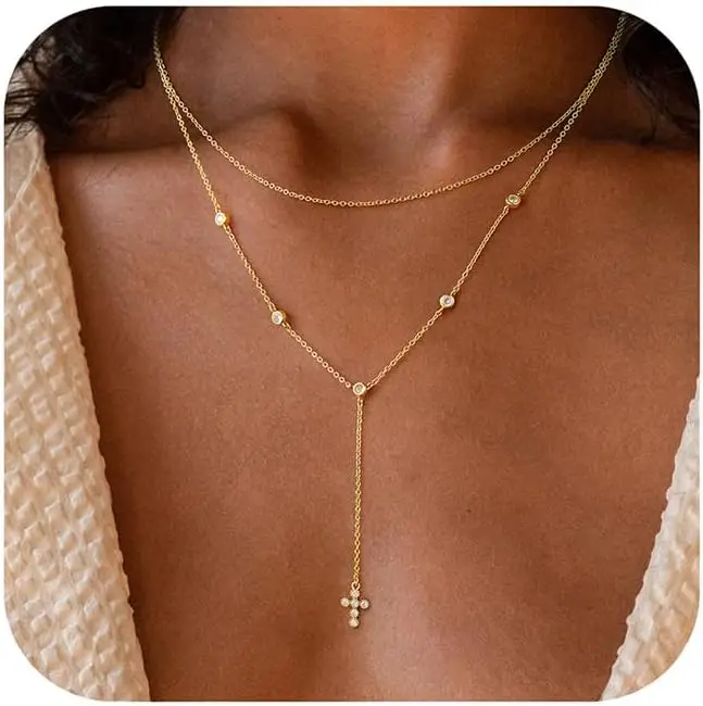 14k Gold Lariat Cross Necklace 2