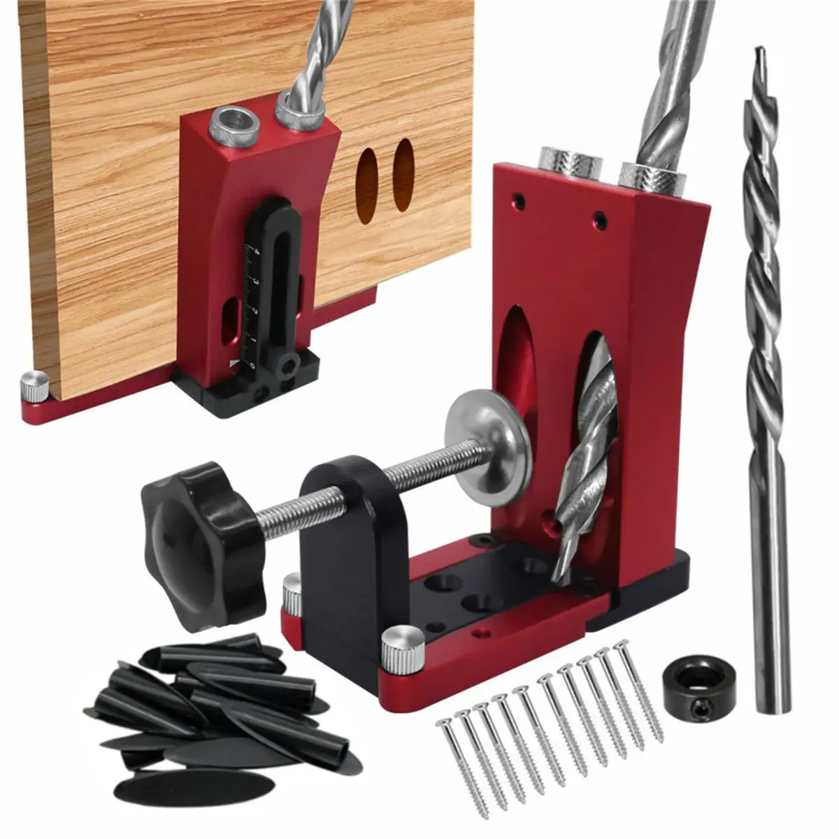 

Oblique Holes Pocket Hole Jig Kit with Clamp Woodworking Puncher Drill Guide Dowel Jig Kit Hole Locator 9.5mm Bit