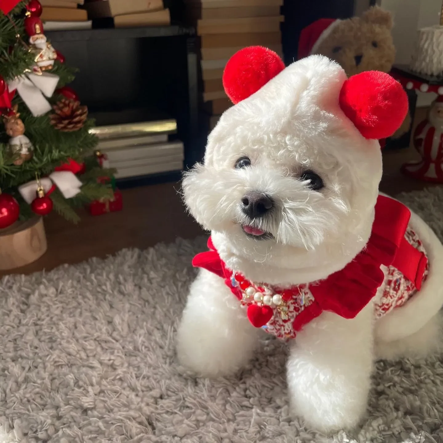 INS Lion Woven Skirt Dog Suit Small Dog Clothes Christmas New Year Lion Ear Suspender Costume Warm Skirt Pet Clothes