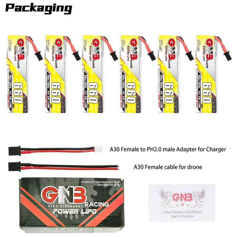 Фото GAONENG GNB HV 1S 660 мАч 90C 180C кабельная батарея A30 LiPo 3,8 в Yinywhoop Tiny7 PowerWhoop Квадрокоптер для тараканов №5