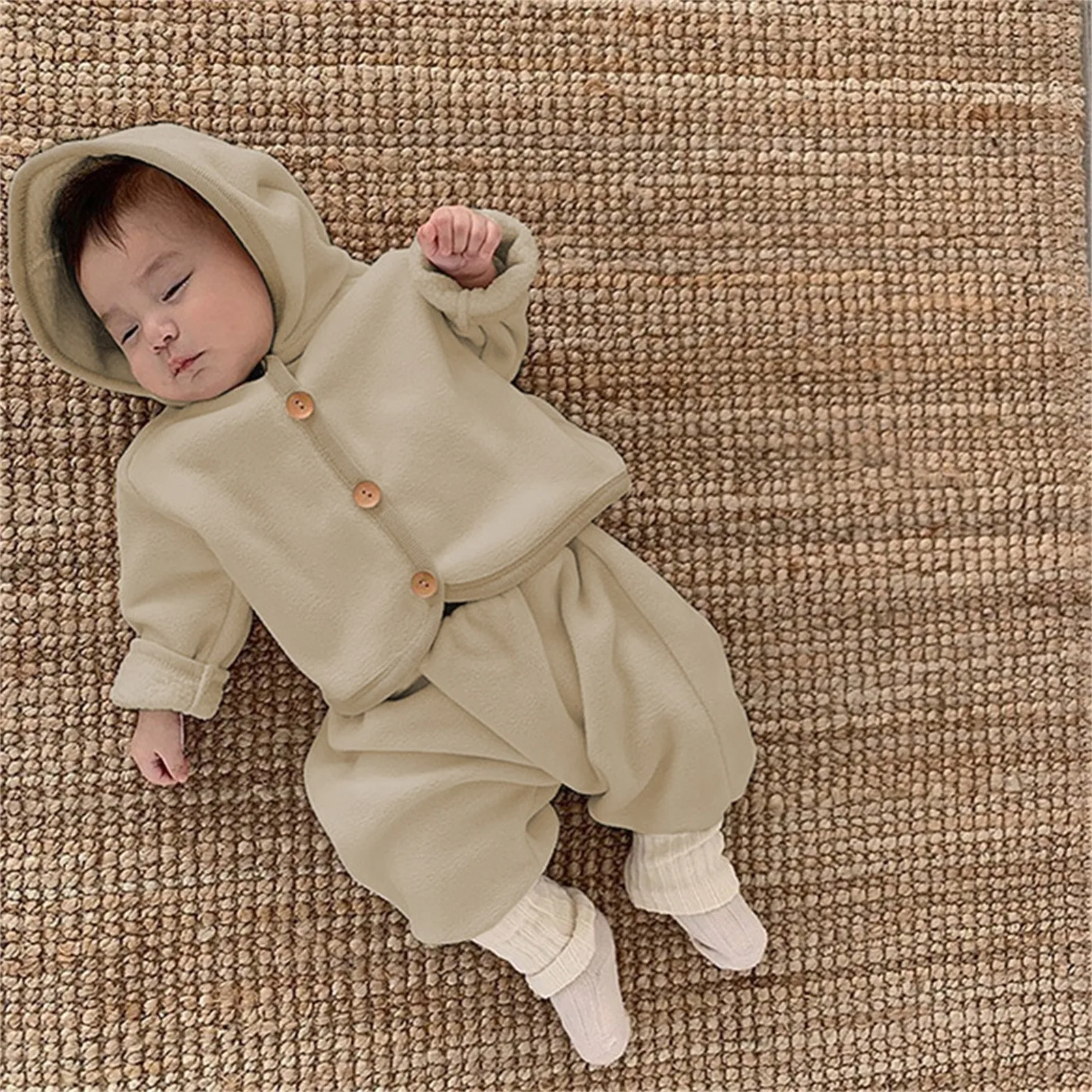 3 6 12 24 Months Newborn Girls Boys Clothes Sets Autumn Winter Clothing Thickened Hooded Long Sleeve Jacket+Pants Infant Outfits 4