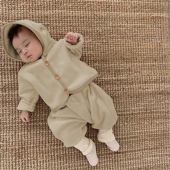 3 6 12 24 Months Newborn Girls Boys Clothes Sets Autumn Winter Clothing Thickened Hooded Long Sleeve Jacket+Pants Infant Outfits 4