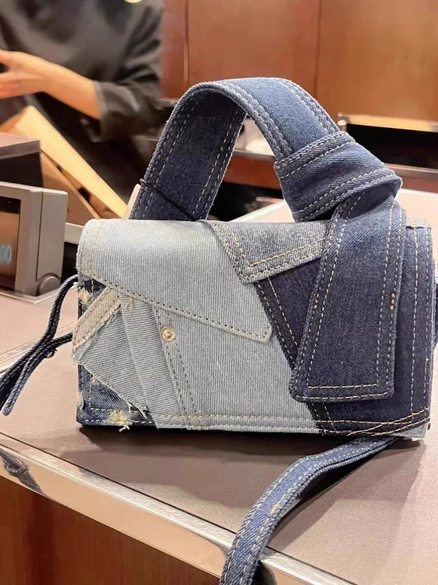 

Женская новая Универсальная джинсовая Лоскутная диагональная кросс-крест для поездок портативная маленькая квадратная сумка,