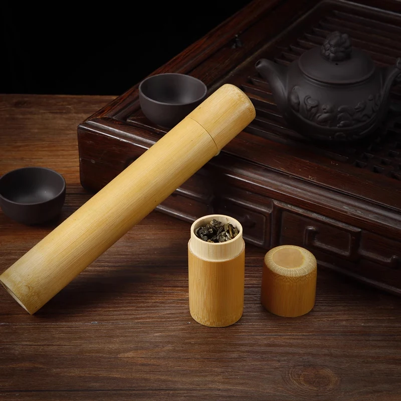 Tea Tin Box Tea Canister Handmade Bamboo Portable Seal Kitchen Storage