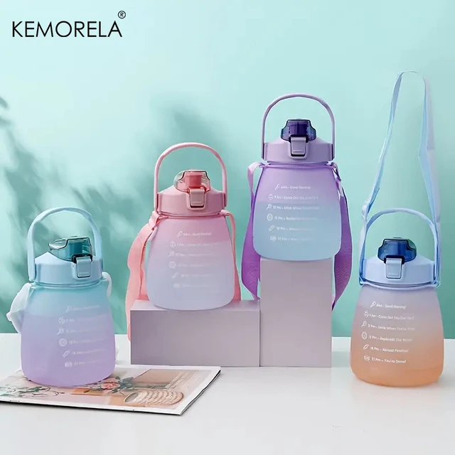 1.3L Large Capacity Sports Water Bottle with Straw Gradient Color Women's Outdoor Running Portable Plastic Bottle 2