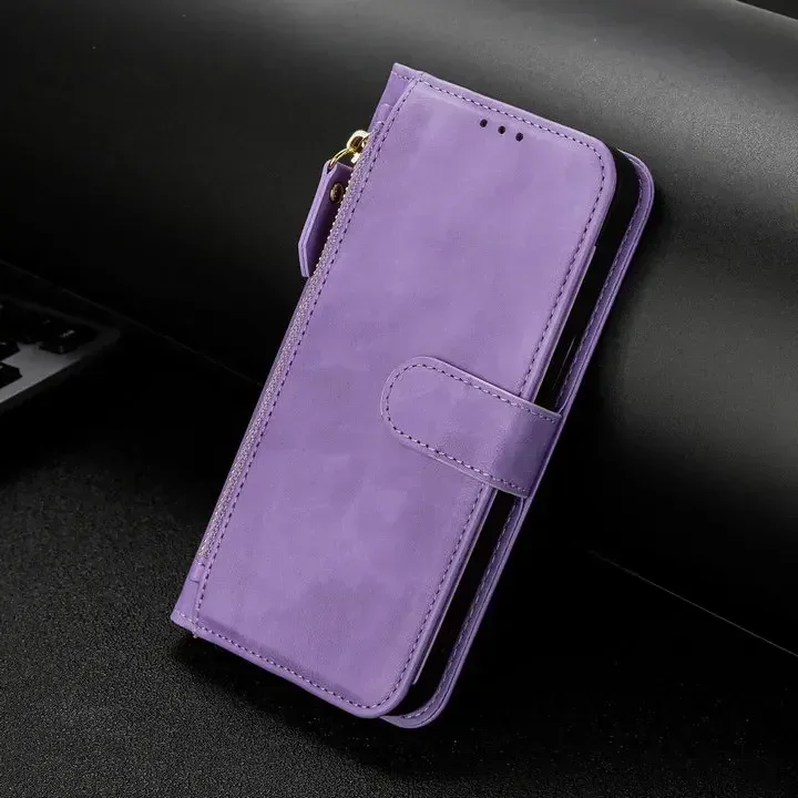 Enhanced Faux Leather Crossbody Zipper Wallet Case with Flip Book Cover